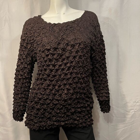 Brown Y2K Popcorn Stretchy Top - Picture 2 of 13